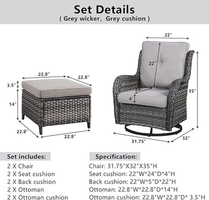 Belord 4 Pieces Patio Furniture Sets, Wicker Patio Swivel Glider Chair with Ottomans, Outdoor Furniture Set for Outside Porch, Deck, Balcony, Garden