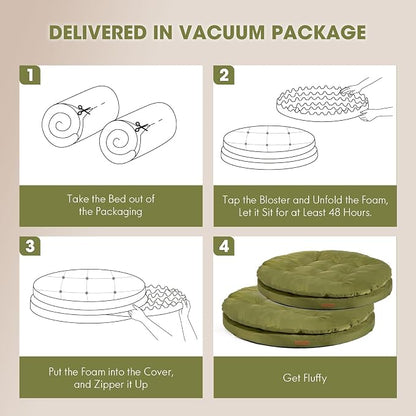 ClevaHome Orthopedic Dog Bed for Large Dogs, 42 inches Dual Layer Water Repellent Round Pet Bed with Washable Cover Nonslip Bottom (Olive Branch)