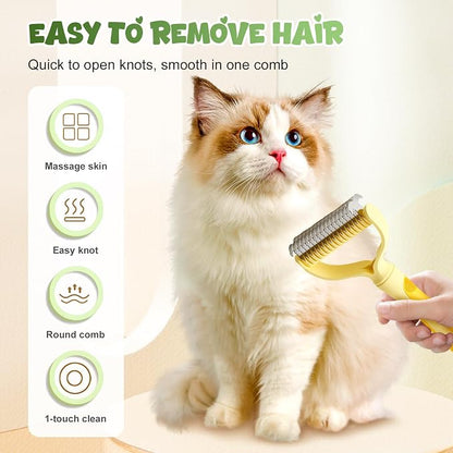 Double-Sided Pet Grooming Brush for Dogs and Cats, 2026 New Dog Deshedding Brush, Dematting Comb Removes Tangles Knots and Loose Fur, Ergonomic Pet Grooming Tool (Yellow*2)