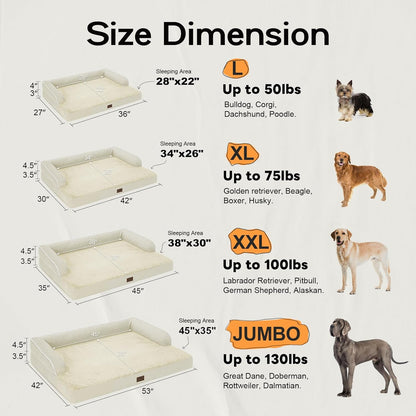 Large Dog Bed Orthopedic Washable: Extra XL XLarge Big Dog Bed with Washable Bolster & Memory Foam Couch Sofa - Waterproof with Removable Cover - Beige