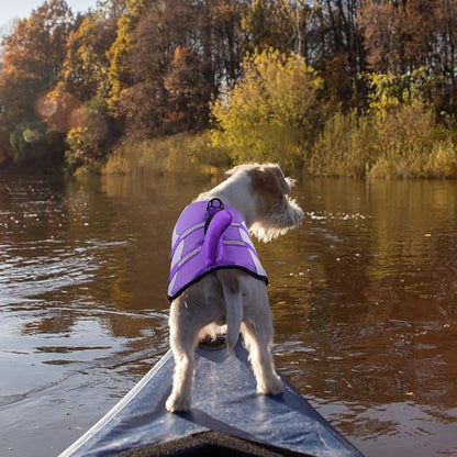 Dog Shark Life Jacket with Rescue Handle - Adjustable Reflective Dog Life Preserver for Small Dogs, Purple
