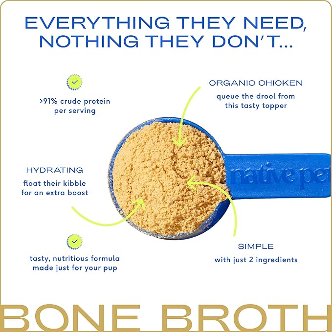 Native Pet Bone Broth for Dogs and Cats - Chicken Bone Broth Powder Dog Food Toppers for Picky Eaters - Provides Extra Nutrition for Joint Strength, Immune Support & Heart Health - 192 Scoops
