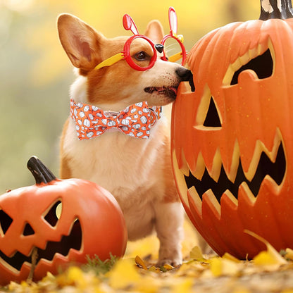 Unique Style Paws Halloween Day Dog Collar with Bow Line Pumpkin Cotton Dog Collars for Small Medium Large Dogs