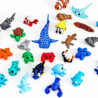 30 Pcs Mini Random 3D Printed Animal Statues Figurines Set Movable Joints Surprise 3D Printed Animals Cute Desk Decor Party Favors for Adults Home Office Desk Decoration Display