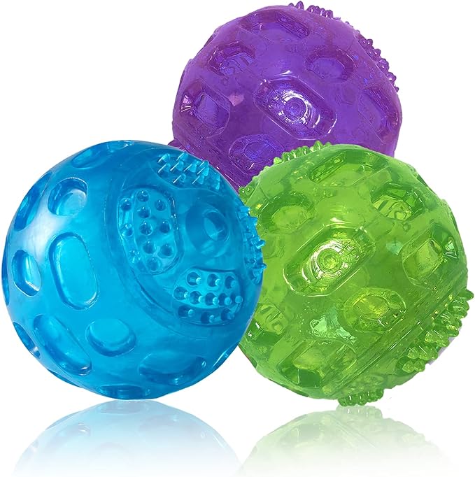 3'' Squeaky Dog Toy Balls for Lagre Medium Puppy, Indestructible Dog Balls for Playing, Fetching & Retrieving, Durable Aggressive Chewers, 3 PCS Purple+Blue+Green