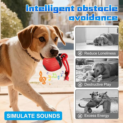 Interactive Dog Toys Ball, 2025 Smart Pet Puppy Ball with Ropes for Indoor Dogs, Path Electric Automatic Moving and Rolling Dogs Toy for Small Medium Large Dogs Daily Training (Red)