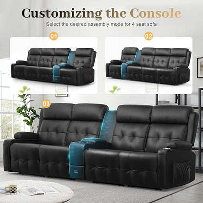 Aotolo Recliner Sofa, Massage Reclining Sofa 4 Seater Sets Heavy Weight Capacity, RV Loveseat Couch Clearance with Console, USB, Type C Port, Storage, Cup Holders, Wall Hugger Chair for Living Room