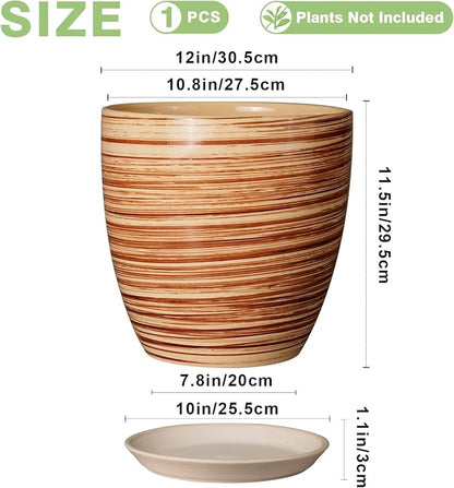 12 Inch Planter Pot Ceramic Plant Pots for Plants with Drainage Hole and Saucer Large Flower Pot for Home Patio Garden Office Yellow