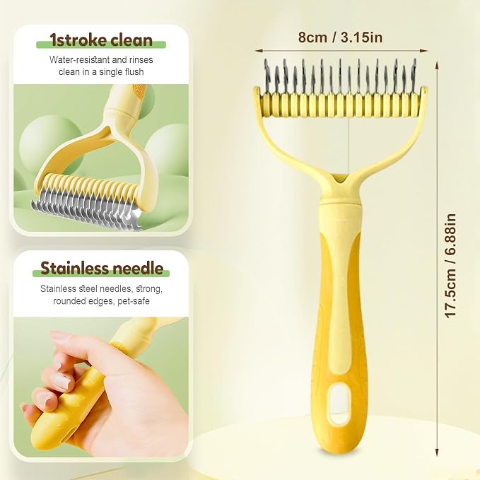 Double-Sided Pet Grooming Brush for Dogs and Cats, 2026 New Dog Deshedding Brush, Dematting Comb Removes Tangles Knots and Loose Fur, Ergonomic Pet Grooming Tool (Yellow*2)