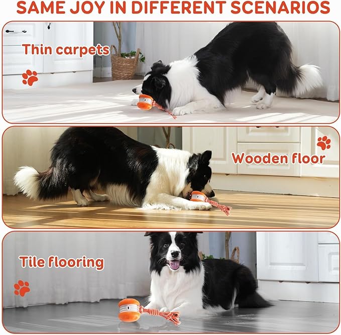 Interactive Dog Toys, Random Path Electric Automatic Moving and Rolling Dogs Toy with Rope for Small Medium Large Dogs, Motion-Activated Dog Stimulation Toy for Boredom Relief (Orange)