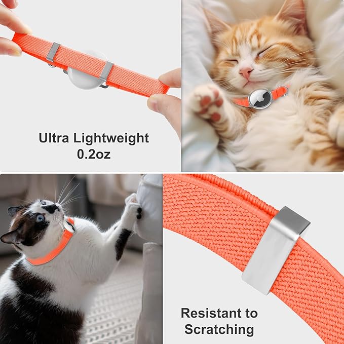 AirTag Cat Collar,Ultra Elastic Cat Tracker Collar with Apple Air Tag Holder, [Lightweight][Scratch Resistant] Stepless Adjustable GPS Pet Collar for Cats Kittens (Orange)