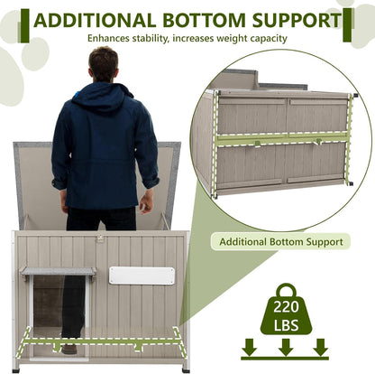 Large Dog House Outdoor XL Wooden Dog House with Weatherproof Asphalt Roof, Chew-Resistant Frame, Removable Floor, for Medium to Large Dogs Indoor Outdoor Use (Grey, 43.3"L x 29.5"W x 33.5"H)