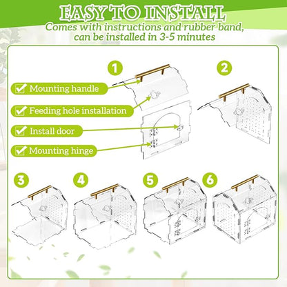 Teenyyou Jumping Spider Enclosure 8.9" x 7.1" x 8.3" Acrylic Tarantula Enclosure Insect Terrarium with Handle and Magnetic Door Transparent Terrarium for Reptiles, Amphibians and Spiders