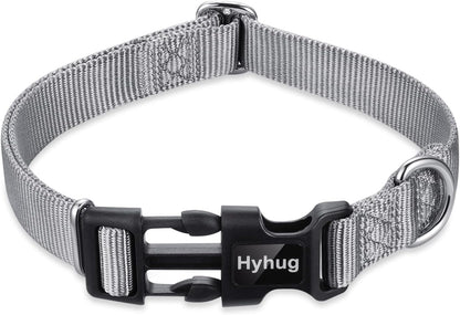 Hyhug Pets Solid Color Classic Regular Heavy Duty Basic Collar for Large Breeds Dogs, Unique Design Adjustment Triglide Slide (Buckle) Can Attached Name Tag Accessories. (Large, Sleet Gray)