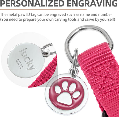 PUPTECK No Pull Dog Harness Soft Adjustable Basic Nylon Step in Puppy Vest Outdoor Walking with ID Tag and A-ir Tag Case, Hot Pink, S