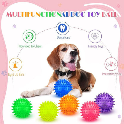 12 Pcs 2.56" Light up Squeaky Dog Balls Large Dog Toys Ball Puppy Chew Toys for Small Medium Large Pet Clean Teeth Teething