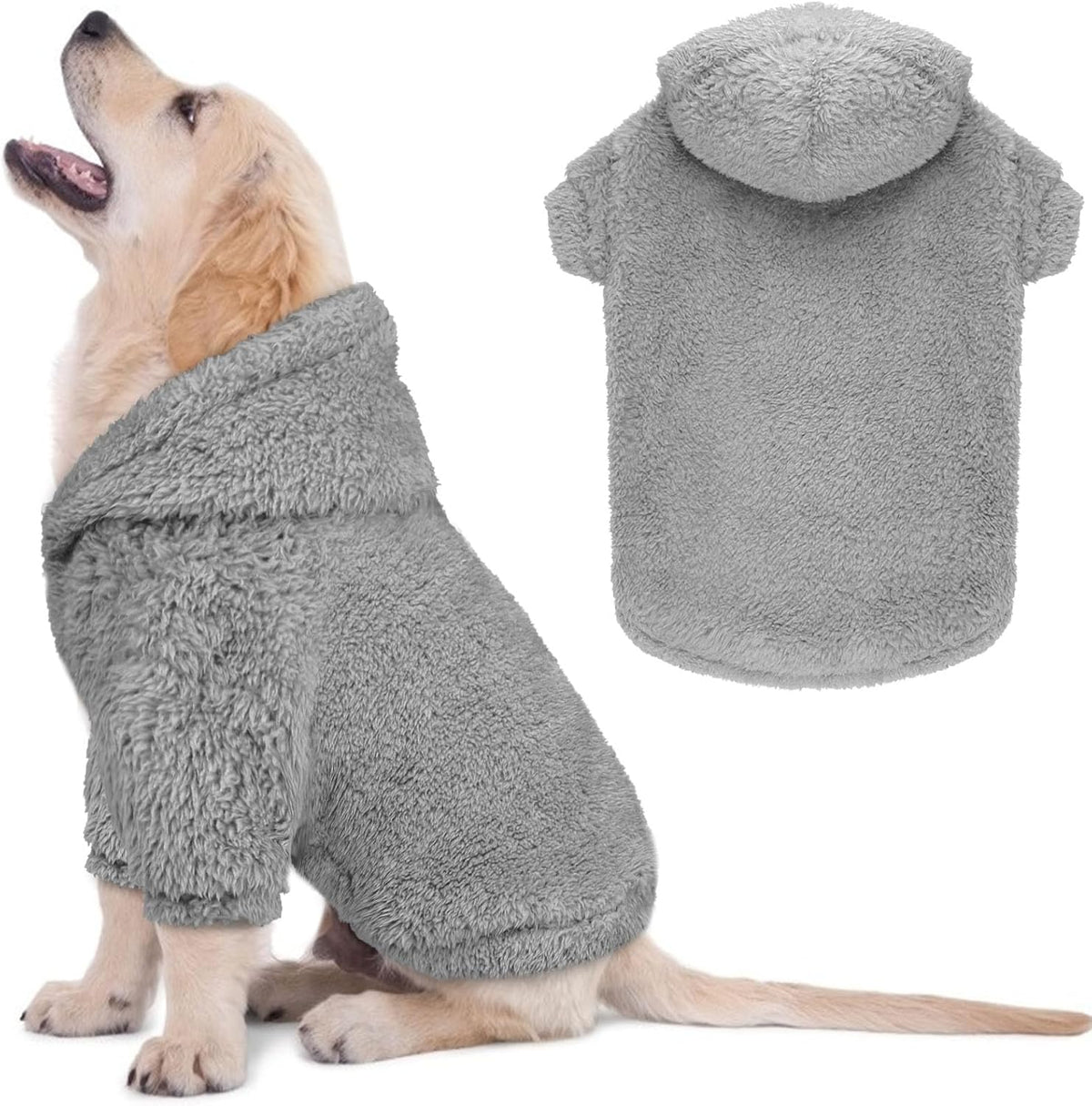 Fuzzy Dog Sweaters for Small Dogs Soft Double-Sided Plush Fleece Pet Sweater Clothes Pet Coats Dog Hoodie Sherpa Hooded Sweatshirt(Grey-S)
