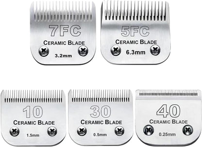 Dog Grooming Clipper Replacement Blades Compatible with Andis Pet Clipper/Oster A5/Wahl KM Series Dog Clipper,Ceramic Blade & Stainless Steel Blade(10+30+40+5FC+7FC)