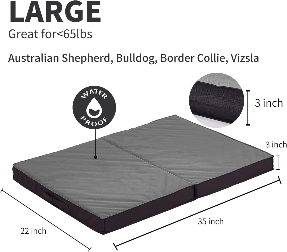 Outdoor Beds for Large Dogs, Waterproof with Washable Cover, Foldable Cooling & Orthopedic: 35in All Weather