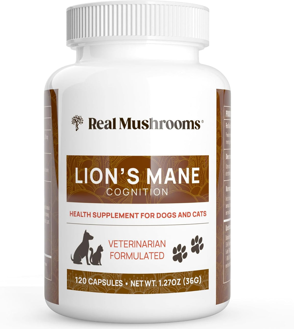 Real Mushrooms Lion’s Mane Pet Mushroom Supplement – Pet Wellbeing Capsules – for Cat & Dog Supplement & Vitamins – Support Mindful Routines – Organic, Vegan, Non-GMO, 120 Count