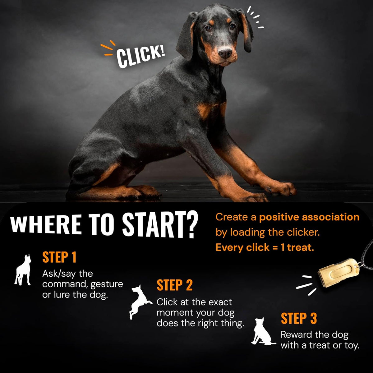 Gold Dog Clicker with Necklace - Clickers for Pet Training - Dog Training & Behavior Aids Easy to Carry with You Anywhere - Teach Your Dog Tricks or Reward His Behavior