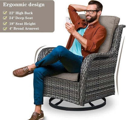 Belord Wicker Patio Furniture Sets - 13 Piece Outdoor Rattan Furniture Conversation Sets with 4 Swivel Rocker Chairs, 2 Rattan Sofas, Wicker Ottomans and Coffee Table, Mixed Grey/Grey