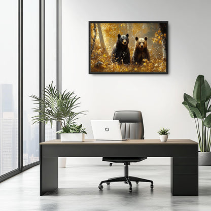 Large Forest Bear Wall Art for Living Room, Black Bear Autumn Canvas Oversized Wall Decor, Wildlife Framed Pictures Painting Print Artwork for Bedroom Office 36L" x 24W"