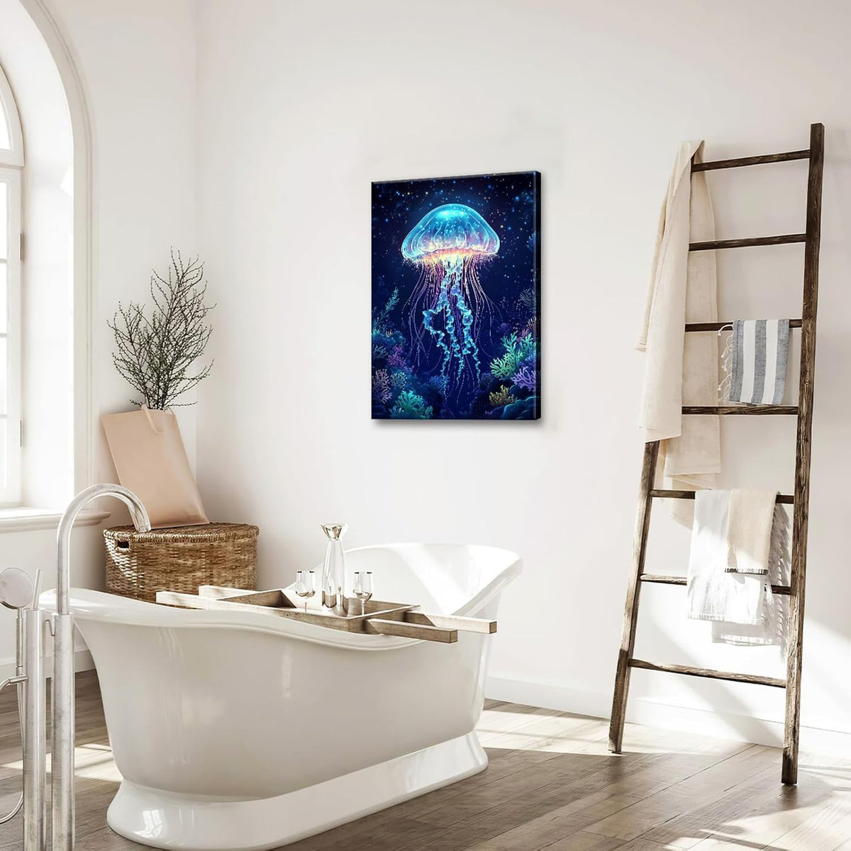 Ocean Jellyfish Wall Art Canvas Coral Fish Wall Decor Prints Framed Painting Underwater Pictures Gifts Artwork for Bathroom Living Dining 16"x24"