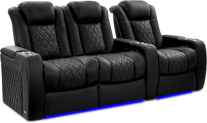 Valencia Tuscany Home Theater Seating Semi-Aniline Italian Nappa 20000 Leather Ultimate Luxury Heat & Ventilation Power Recliner Power Lumbar and Headrest (Row of 3 Loveseat Left, Onyx)