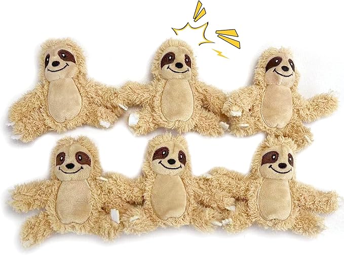 Interactive Squeaky Dog Toy, Replacement Animals Sloth Pack of 6