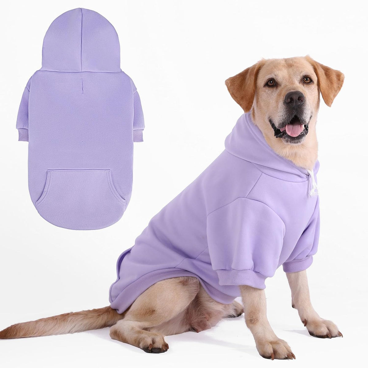 KOOLTAIL Basic Dog Hoodie - Soft & Warm Dog Hoodie Sweater with Leash Hole and Pocket, Pet Winter Coat, Cold Weather Clothes Sweatshirt for Small Medium Large Dogs Puppy Cat Boys Girls Lavender XXL