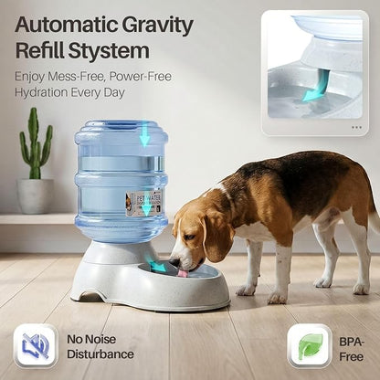 Flexzion Automatic Dog Water Bowl Dispenser for Cat Pet (1 Gallon Dispener Water Jug) - Gravity Feeder Auto Replenish Waterer Drinking Bowl Fountain Bottle Dish Stand