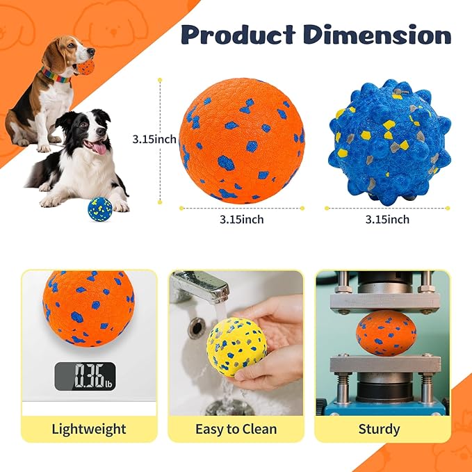 HIPPIH Dog Balls Interactive Tennis Balls for Dogs, Dog Toys for Aggressive Chewers, Tough Puppy Chew Toys for Teething, 3" Fetch Ball Water Toy for Small/Medium Breed, High Bouncy & Floating, 3 Pack