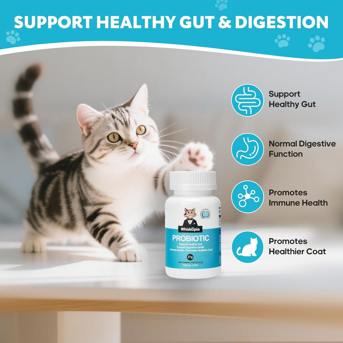 Probiotics for Cats - Cat Probiotic Supplement for Digestive & Gut Support, Diarrhea Relief, Immunity Booster, Cat Probiotic Powder with 9 Billion CFU and Prebiotics, 60 Capsules