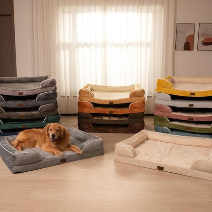 Comfort Expression Orthopedic Dog Bed for Extra Large Dogs with Bolster | Waterproof Dog Couch Bed with Washable Cover & Non-Slip Bottom, Supportive Egg Crate Foam XL Pet Bed, 48x30 Inch