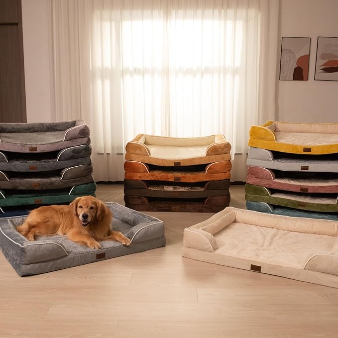 Comfort Expression Orthopedic Dog Beds for Large Sized Dog with Bolster | Waterproof Dog Couch Bed with Washable Cover & Non-Slip Bottom, Supportive Egg Crate Foam Large Pet Bed, 35x22 Inch