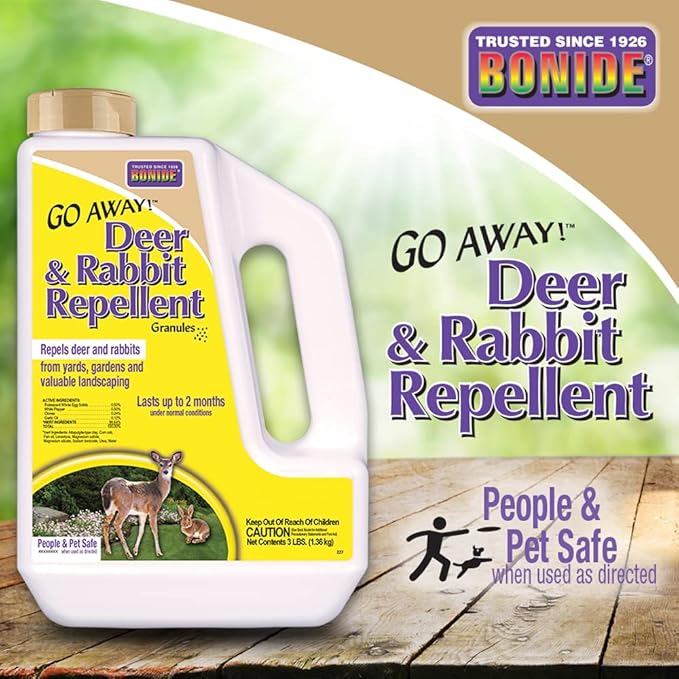 Bonide Go Away! Deer & Rabbit Repellent Granules, 3 lb. Ready-to-Use, Deter Deer from Garden, Flowers & Plants (Pack of 2)