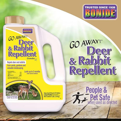 Bonide Go Away! Deer & Rabbit Repellent Granules, 3 lb. Ready-to-Use, Deter Deer from Garden, Flowers & Plants (Pack of 2)