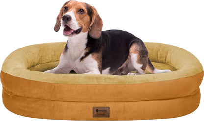 Orthopedic Waterproof Large Dog Bed: Memory Foam Washable Dog Bed with Bolsters - Removable Orthopedic Cover for Medium L XL Large Sized Pet - Non-Slip Bottom - Orange