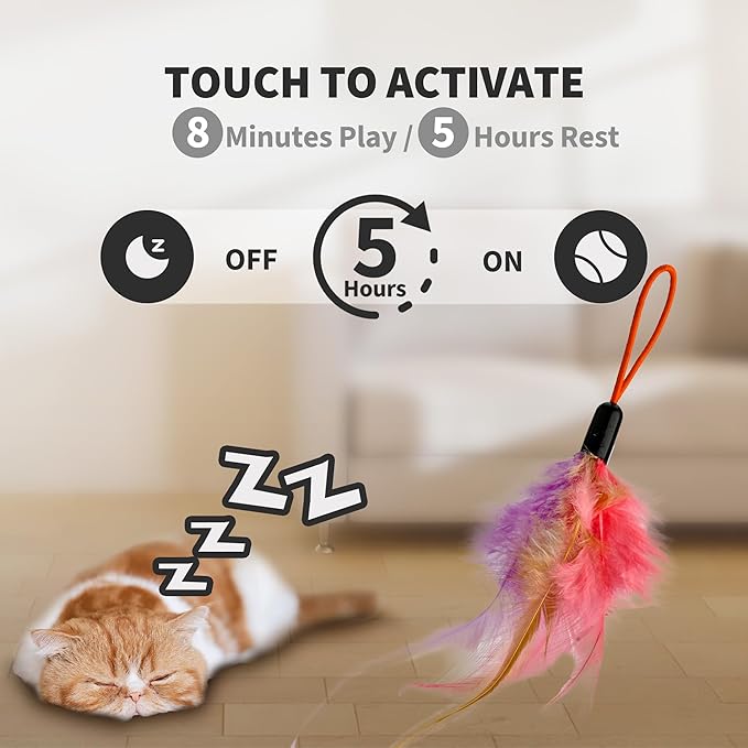 Interactive Cat Toys for Indoor Cats,Enrichment Stimulation Toys, Electric Hanging Door Clip Ribbon Kitty Toy,Automatic Play Chase Exercise Feather Toys for Bored Indoor Adult & Kitten Cats（White）