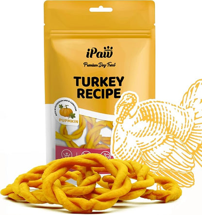 iPaw Turkey Dog Treats, All Natural Human Grade Dog Treat, Suitable for Training chew, US Sourced Raw Material, Hypoallergenic, Rawhide Alternative, Ring (Pumpkin)