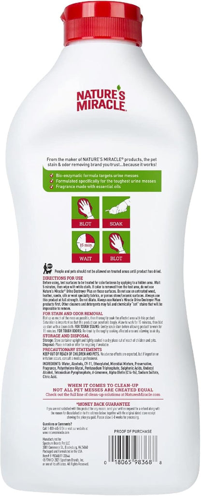 Nature's Miracle Urine Destroyer Plus for Dogs, Enzymatic Formula for Severe Dog Urine Stains, 32 fl oz