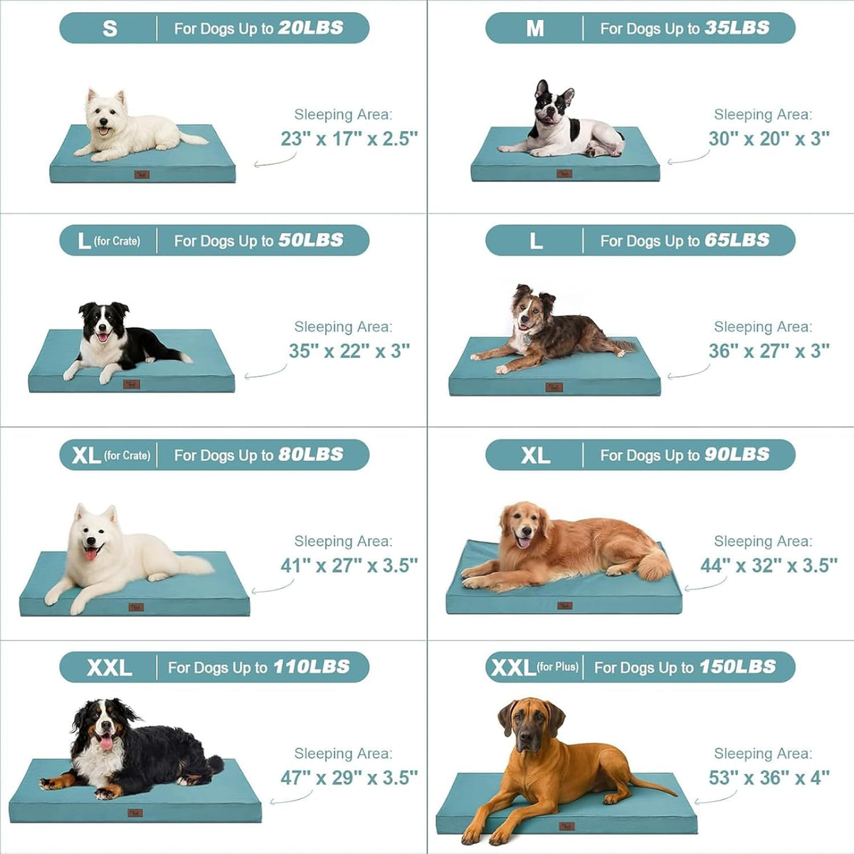 Outdoor Extra Large Dog Crate Bed, Big Waterproof Dog Bed for Large Dogs, Orthopedic Egg Foam Pet Bed Mat with Removable Cooling Cover, Light Blue