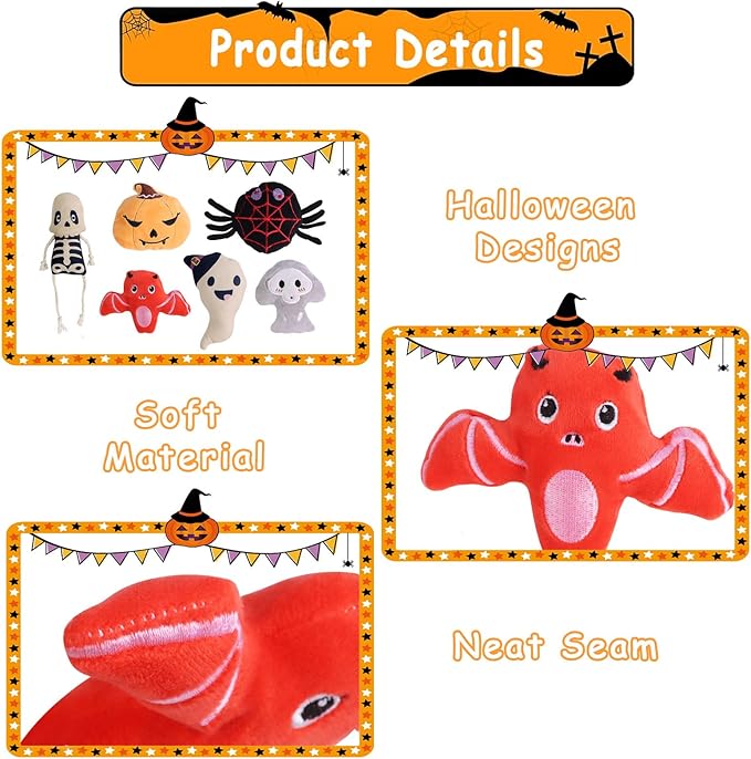 FOIMAS Halloween Catnip Toys,Pumpkin Ghost Catnip Toy Chew Bite Plush Toy for Cat Interactive, Pack of 6