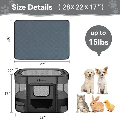 Siedihit Dog Playpen, Cat Pet Puppy Crate, Portable Playpens Indoor Outdoor (Dark Grey with Pad, Small)
