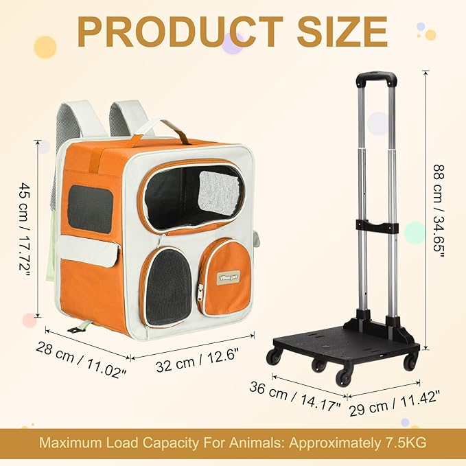 Pet Backpack Carrier, Portable and Ventilated, Nylon Dogs Cats and Small Animal Travel Bag 14.17", (Orange, 1 Pcs), Intended for Hiking/Camping/Traveling