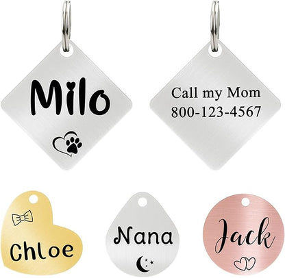 Ultra Joys Cat ID Tag Personalized Pet Tags, Durable Stainless Steel Small Pet Mini Dog Cat Tag Lightweight -Diamond Tag in Silver