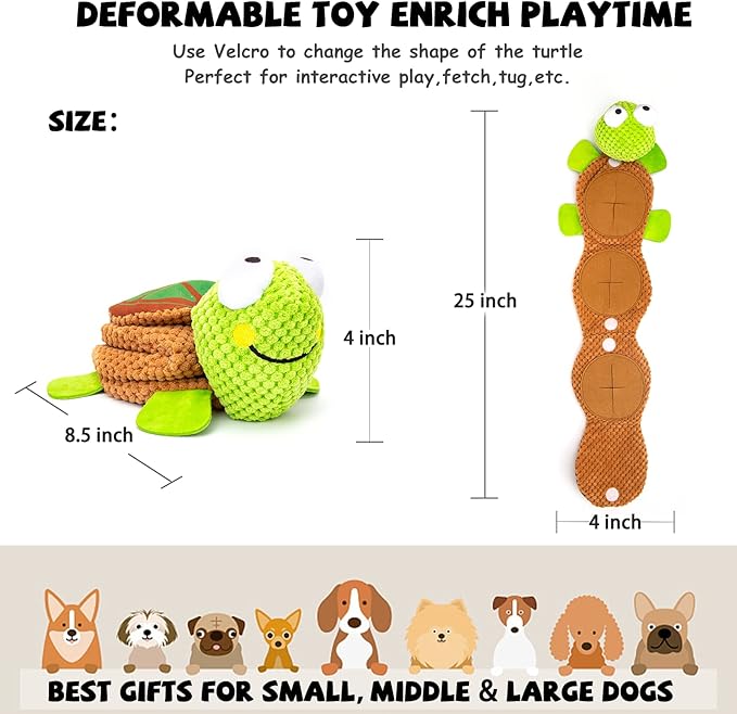 Dog Puzzle Toys - Enrichment Squeaky Crinkle Snuffle Treat Dispensing Smart Dog Toys for Boredom and Stimulating, Durable Plush Toys for Large Medium Small Breed - Turtle