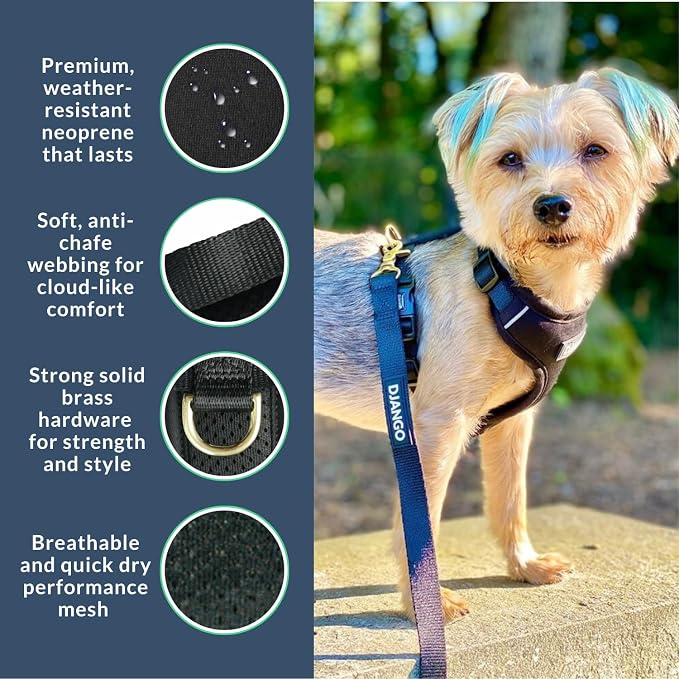 Adventure Dog Harness - Stylish and Comfortable Large Dog Harness for Outdoor Adventures and Everyday Wear - Black Neoprene Adjustable Harness for Dogs with Reflective Piping and Brass D-Ring