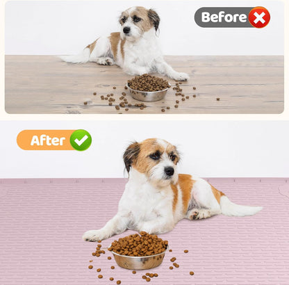 Dog Food Mat, Extra Large 40" x 28" Silicone Pet Feeding Mat with Raised Edge Pet Placemat for Small, Medium, and Large Pets Non-Slip, Easy to Clean (Pink)